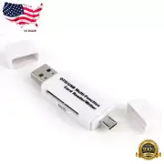 Micro USB OTG to USB 2.0 Adapter SD/Micro SD Card Reader + standard USB White