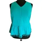 Crown & Ivy Women's Plus Teal Tassel Fringe Sleeveless V Neck Knit Peplum Top 1X