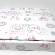 Girls Twin Sheet Set Elephant Pagoda Royal Indian Elephants in Pink, Aqua White