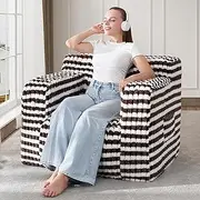 [Hobestluk] Giant Bean Bag Chair with Wide Armrests, No-Assembly Fluffy Bean Bag Chairs for Adults with Pocket, Machine Washable, Cozy Lazy Sofa with Memory Foam Filled for Living Room (Brown White)