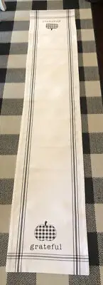 Celebrate Harvest White w/ Buffalo Plaid Grateful Pumpkins Table Runner 13 x 72