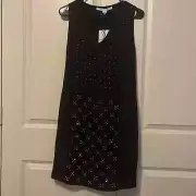 Diane vonFurstenberg black mini dress with gold beading NWT Size 4