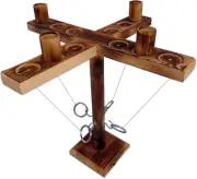 Hook and Ring Toss Battle Game Handmade Wooden Drinking Toy for 2/4 People Play