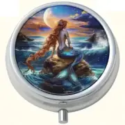 Moonlit Mermaid Pocket Size 3 Compartment Pill Box Portable Travel Size Storage
