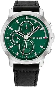 [Tommy Hilfiger] Jameson Black Leather Green Dial Men's Watch