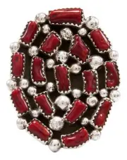 Navajo Native American Red Coral Ring Size 7 3/4 SKU232158
