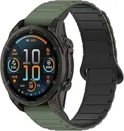 VeveXiao Rugged Magnetic Silicone Strap Compatible with Garmin Fenix 8 47mm/Fenix 7 Pro/6 Pro/5 Plus, 22mm Quick Fit Strong Magnet link Silicone Sport Replacement Strap Men Women