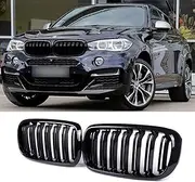 SNA F15 Grill for BMW X5 F15 X6 F16 X5M X6M 2014-2019 (ABS Gloss Black Kidney Grill, Double Slats, 2-pc Set)