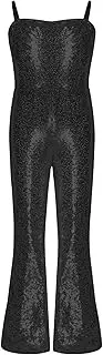 [Jhaoyu] Kids Girls Sparkle Sequins Disco Hippie Dancewear Halloween Performance Costume Cami Bell Bottoms Jumpsuit