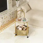 Costway2-Tier Mobile Glass Coffee Table with Bear Pattern-Golden