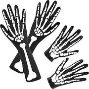 [Jeorywoet] Skull Gloves Halloween Skeleton Gloves Full Finger Gloves Long Arm Gloves Halloween Skull Bone Patterned Knitted Gloves for Kids and Adults 2 Pairs, Skeleton Sleeves