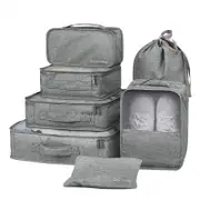 7Pcs Packing Cubes Travel Pouches Luggage Organiser Clothes Suitcase Storage Bag Grey