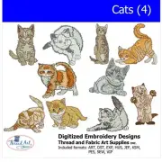 Embroidery Design Set- Cats (4) - 10 Designs - 9 Formats - USB Stick