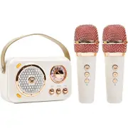 B152 Retro Karaoke Machine Portable Bluetooth Speaker Wireless Microphone Gifts Toys for Family Home Party Microphone-White