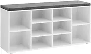 VASAGLE Shoe Bench with Cushion, Storage Bench with Padded Seat, Entryway Bench with 10 Compartments, Adjustable Shelves, for Bedroom, 11.8 x 40.9 x 18.9 Inches, White and Gray ULHS10WT