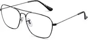 Aviator Blue Light Blocking Computer Glasses, Square Eye Protect Video Eyeglasses Anti Glare Men Women (Gunmetal Frame Black Temple Tips)