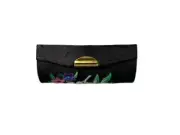 Black Satin Embroidery Lipstick Case Holder w/ Mirror