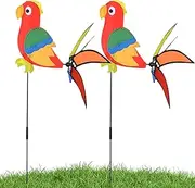 2pcs Garden Windmill | PVC Parrot-Shaped Wind Spinner | Decorative for Gardens | Spinner Stakes for Courtyard Outdoor Corridor Terrace Parties