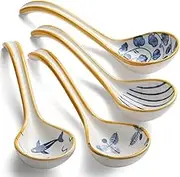 HUIRUMM Soup Spoons Set of 4, Ceramic Chinese Soup Spoons, Dessert Spoons for Pho, Miso, Wonton, Ramen, Dumpling - Dishwasher & Oven Safe