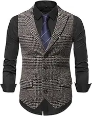 [ZISTRCBAO] Men'S Single-Breasted Peak Lapel Waistcoat - Slim Fit Casual Suit Vests Plaid Sleeveless Waistcoat,Classic Mens Waistcoat Business Wedding Party Waistcoat