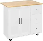 Storage Rack Kitchen Island On Wheels with Storage Cabinet & Foldable Drop Leaf, Rolling Kitchen Table, Cart Handle Trolley on Wheels
