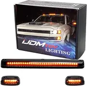 iJDMTOY 3pc Smoked Lens Full Amber LED Cab Roof Clearance Light Kit Compatible With 2007-up Chevy GMC 2500HD 3500HD, Also Universal Fit For Many Other Trucks