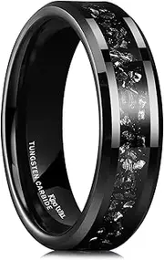[King Will] 6mm Mens Wedding Band Black Plated Tungsten Wedding Ring for Men Silver Meteorite Inlay High Polished Engagement Ring Daily Wear丨Galaxy Collection