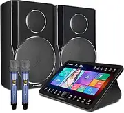 Karaoke Equipment, InAndOn All in One Karaoke Machine, 15.6" Capacitive Touch Screen with Wireless Microphones and Speaker, YouTube Song, Cloud Song Update, Real-time Score KTV System Fit for Bar Home Party (4T, Black)