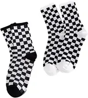 [WOFASHPURET] 2 Pairs Plaid Socks Cotton Socks Mid-calf Length Sock All- Match Socks Classic Black-white Socks Color-matching Sock All-match Socks Mid-tube Stockings Tube Socks
