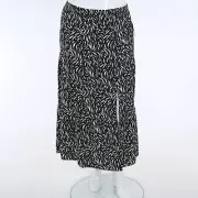NINE WEST Women's X-LARGE Tiered BLACK & WHITE Print MAXI SKIRT Front Knee SPLIT