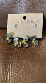 Amanda Blu Double Drop Flower Crystal Pearl Bronze Green