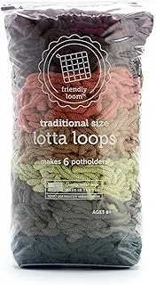 friendly loom Lotta Loops Earthtones 7" Traditional Size Cotton Loops to Make 6 (6" x 6") Potholders by Harrisville Designs Made in The USA