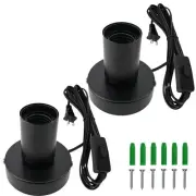 2 Pcs 10 Feet Black Light Socket with Cord Light Bulb Base E26/ E27 Table Des...