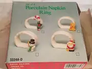 NEW IN BOX VINTAGE 1995 Set of 4 Christmas Tree Napkin Rings White Porcelain