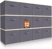 Lifewit 12 Packs Storage Cubes, 11 Inch Cube Storage Bins, Foldable Decorative Fabric Storage Baskets for Organizing Home Organizers with Handles for Shelves, Closet, Grey