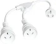 1-to-2 Power Extension Cord 0.3M, Double Plug Australia Standard 3-Pin Plug Power Extension Lead Cord, 2500W, 250V, 10A, IP20, 3 x 1,5mm², White