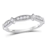 14k White Gold Round Diamond Milgrain Pinched Band Ring 1/4 Cttw