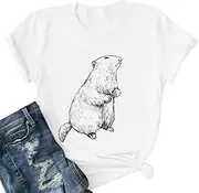 [VILOVE] Groundhog Day Shirt for Women Happy Groundhog Day Tshirt Cute Graphic Print T-Shirt Causal Short Sleeve Tee Tops
