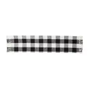 Mud Pie Black Check Woven Table Runner, White