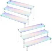 2 Colorful Acrylic Display Stand, 3 Tier Clear Acrylic Riser Display Shelf for Action Figures Perfume Organizer Stands for Display, Risers Steps for Pop Figures, Cupcake, Dessert, Perfume