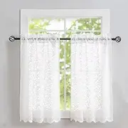 [ALIGOGO] Lace Kitchen Curtains 36 inches Length 2 Panels Retro White Kitchen Window Curtains Over Sink Short Curtains for Small Window Sheer for Bathroom Windows Cabinet Laundry Room Decor 26W x 36L