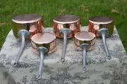 Vintage French Copper Saucepan Set of 5| With Iron Handles, Copper Cooking Set