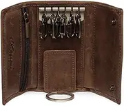 [Allnice] Slim Compact Leather Key Holder Wallet Pouch Retro Genuine Leather Handmade Three-Fold Keychain Key Case Bag Leather Car Key Case with 6 Hooks & 1 Car Key Hook Men Women