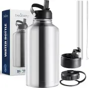 Stainless Steel Insulated Water Bottle and Travel Mug 64 OZ - Stainless Steel