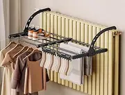 XuSYue Black Folding Clothes Hanger Rack Stainless Steel Swing Arm Hook Holder, Clothing Hanging System Drying Closet Storage Organizer Clothes Drying Rack for Wall-Mounted Heating (S)