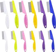 12 Pcs Pet Hair Comb Flea Comb for Dogs Cats Remover Tool with Stainless Steel Teeth Metal Flea Comb for Pet Supplies Remove Tear Stain Knots Crust Mucus (Multicolor)