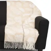 NWT Tommy Bahama Tan Ivory Palm Leaf Print Ora Throw Blanket Fringed 50" x 60"
