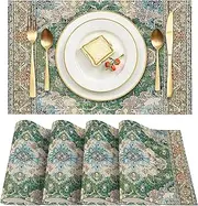 ZSYTZL Placemats Set of 4 Washable Durable Table Placemats for Dining Table Mat,Boho Pattern Kitchen Table Mats Decor Place Mats for Kitchen/Dining/Party/Outdoor-Green