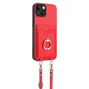 For Iphone 15 Crossbody Rope Ring Card Holder Phone Case