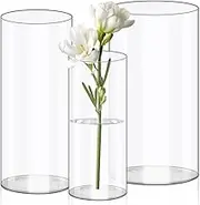 Olrla Acrylic Cylinder Vase 3 Piece Set, Shatter-Proof Plastic Cylindrical Flower Vases for Wedding Centerpieces, Home Office Decorations, Shatter-Proof